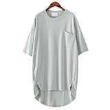 SAYM Women Oversize Pocket Open Fork Hem Long T-shirt Tops Gray