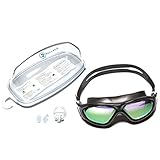 Rullaco Swimming Goggles - Safety Anti Fog Swim Goggle with Polarized Mirrored - Protective Eyewear Mask - Swims Glasses with Ear Plugs - Triathlon Water Racing Sports for Junior Adult Women Men