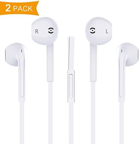 Tenminda 2 Pack Premium Wired Earbuds, Noise Cancelling Headphones with Microphone, Wired Headphones Earphones for iPhone, Samsung, iPad, iPod, Nokia, LG, HTC etc (White)