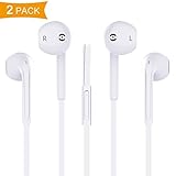 Halcent 2 Pack Premium Wired Earphones Noise Cancelling Earbuds Headphones with Remote & Mic In-Ear Headphones for iPhone, Samsung, iPad, iPod, Nokia, LG, HTC etc (White)