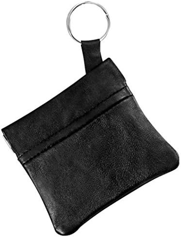 SILVERFEVER Leather Coin Purse Squeeze Spring Closure w Key Ring - Great Gift