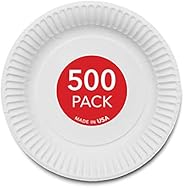 Stock Your Home 9-Inch Paper Plates Uncoated, Everyday Disposable Plates 9" Paper Plate Bulk, White, 500 