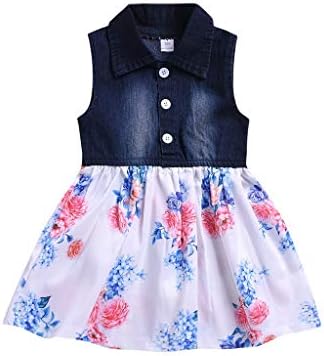 Kids Toddler Kids Baby Girls Dresses Sleeveless Denim Splice Skirt Button Casual Princess Clothes