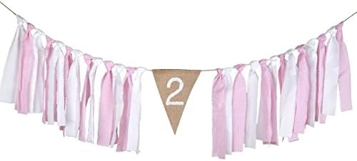 Sepwedd 2nd Two Birthday Baby girl Burlap Highchair Banner Baby Girl Party Supplies