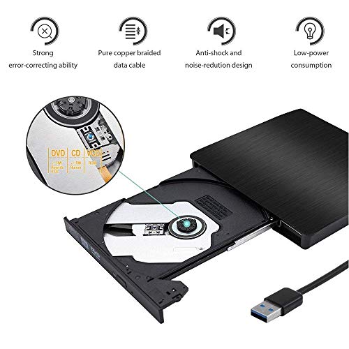 External CD Drive, Devancy Ultra-Slim USB 3.0 External DVD Drive, CD/DVD-RW Drive, DVD/CD ROM Rewriter Burner Writer, High Speed Data Transfer for Laptop Desktops Win 7, 8, 10, Mac OS and Linux OS