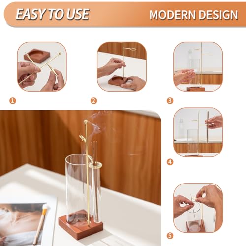 SULUNZEGER Incense Holder, Incense Stick Holder with Removable Glass Ash Catcher and Storage Tube, Wood and Metal Oud Burner with Ash Brush for Yoga Spa Madiation Relaxation, Home Decor