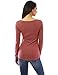 PattyBoutik Women Henley Crochet Lace Inset Long Sleeve Top (Rust Small)
