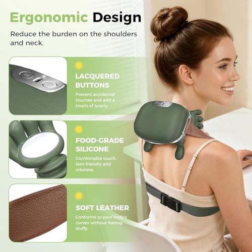 Neck Massager with Heat, Bionic Shiatsu Neck and Back Shoulder Massager Electric Deep Tissue 8D Kneading Massage, Portable Massage for Neck Shoulder Back,Wireless Pain Relief Massager for Muscle Relax
