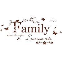 Blinggo Brown 22" x 10" Family Letter Quote Removable Vinyl Decal Art Mural Home Decor Wall Stickers