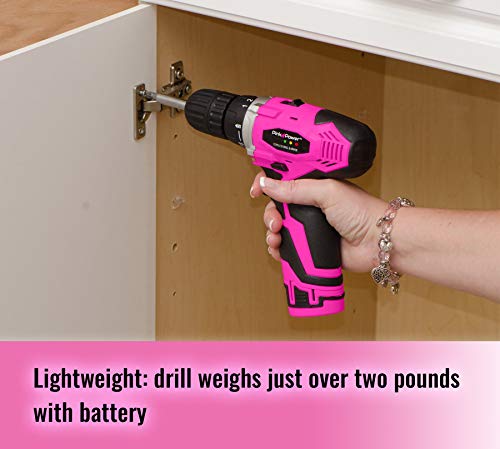 Pink Power PP121LI 12V Cordless Drill & Driver Tool Kit for Women- Tool Case, Lithium Ion Electric Drill, Drill Set, Battery & Charger (Certified Refurbished)