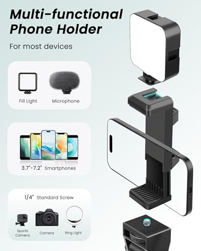Victiv 197 cm high mobile phone tripod, flexible overhead smartphone tripod, with 25 cm adjustable gooseneck, remote shutter release for selfies, aluminium camera phone tripod for Sony DSLR and iPhone17 16 15 Pro Max