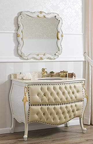 SIMONE GUARRACINO LUXURY DESIGN Bathroom Vanity Unit Ramirez Baroque Venetian Style Crackle Gold Leaf Marble Cream Faux Leather Champagne Buttons Knobs Crystal Sw