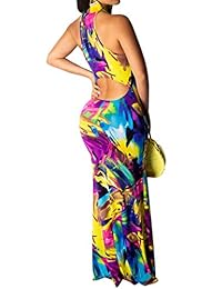 Bodycon4U Vestido largo de mujer con espalda cruzada y corbata de color Ombre