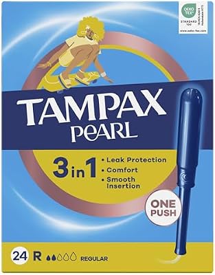 Tampax pearl tampões regulares com aplicador, adapta -se à forma do seu corpo, evite perdas, 24 unidades