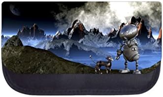 Robot and Dog on a Mountain - Girls/Boys Black Pencil Case - Pencil Bag