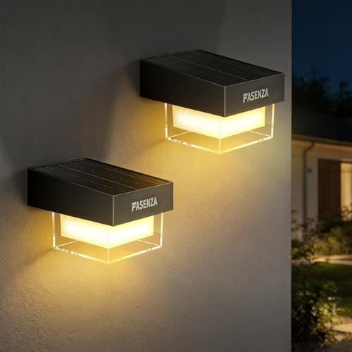 FASENZA Lámpara Solar Exterior: 400 Lúmenes, 3 Tonos de Luz Ajustables 3000K/4500K/6500K, Batería 1800mAh, IP65 Impermeable, para Jardín, Patio, Terraza, Pasillo, Valla, 2 Años de Garantía, 2 Piezas