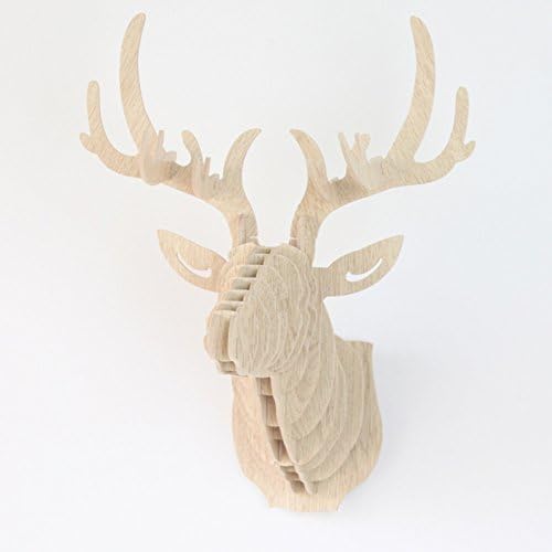 WISDOMTOY DIY 3D Wooden Colorful Animal Deer Head Assembly Puzzle Art Model Kit Toy Home Decoration (Beige)
