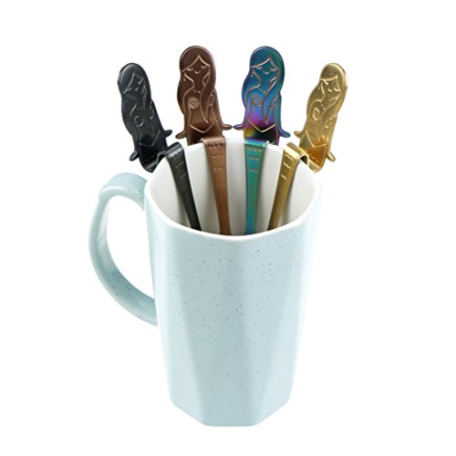 IYSHOUGONG 6 PCS Coffee Spoon Cat Hugging Spoon Mermaid Dog Hanging Spoon Dessert/Mixing/Milkshake Spoon Tableware Flatware Gadgets
