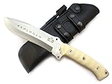 EXPLORER WHITE - Premium Quality Outdoor / Survival / Hunting / Tactical Knife - Micarta Bi-colour Handle, Stainless Steel MV-58 with Genuine Leather Sheath + Firesteel. Made in Spain