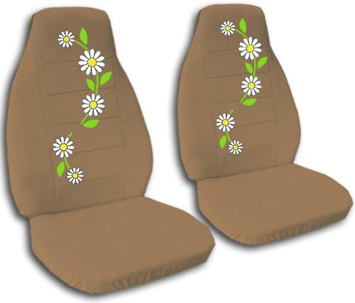 2 brown daisy car seat covers for a 2000 Honda Civic.