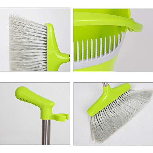 Leadmall Dustpan Broom Set | Upright Standing Dust Pan Cleans Broom Combo with Long Handle | Stainless Steel Light Weight Cleaning Tools for Home Kitchen Room Office Lobby Floor Use (Green)