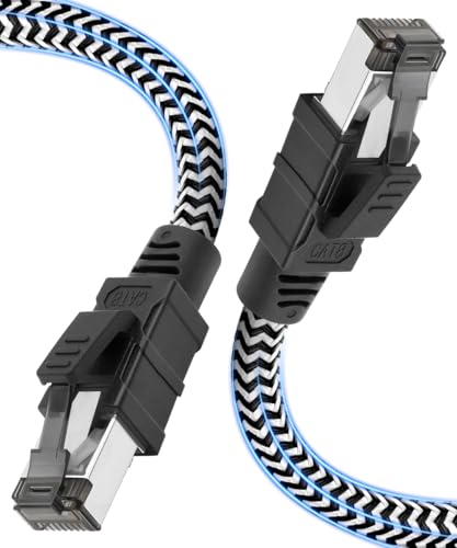 Qiuean Lan Kabel 20m, Netzwerkkabel Cat 8-40Gbps 2000MHz Hochgeschwindigkeits Ethernet Kabel,Nylongeflecht Internet LAN Kabel,Patchkabel mit Rj45-Stecker für Ps5/Laptop/Router/Gaming/Modem thumbnail 1