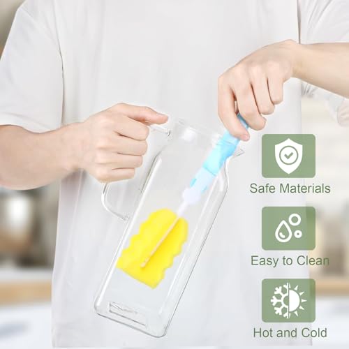 Litrue Glass Carafe 2 Litres, Water Carafe with Lid, Carafe Glass for Fridge Door, Water Jug Square for Cold Hot Water Iced Tea Wine Juice Tea Milk DIY Drinks (with Cup Brush)