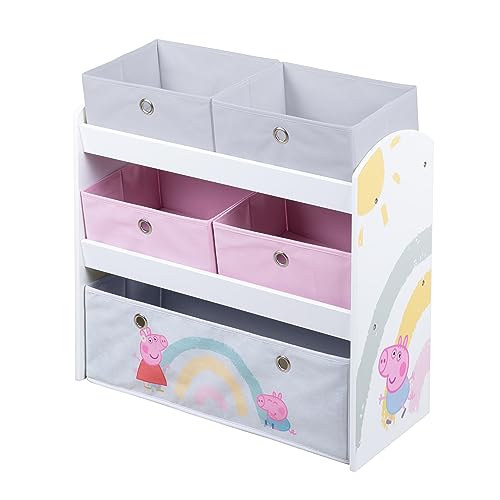 roba Wooden Toy Shelf Peppa Pig - Toy Shelf with 5 Boxes - Montessori Storage Shelf for Boys & Girls - White...
