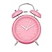 Peakeep 4 Inches Twin Bell Loud Alarm Clock for Heavy Sleepers Kids, Battery Operated Old Fashioned Alarm Clock (3D-Dial, Pink)
