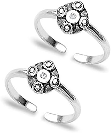 Manglam Antique Finish Zircon Silver Toe Rings for Women - TR166