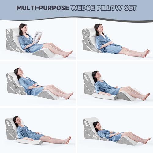 Yojoker 4PCS Orthopedic Bed Wedge Pillow Set for Sleeping - Triangle Adjustable Foam Pillow for Leg Knee Body Back Pain Relief Acid Reflux Anti-Snoring Post Surgery Recovery Sitting Up Reading