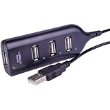 T-S Series 4-Port USB Plug & Play Rectangle-Shaped Hub For Windows / Mac Notebook / Laptop Desktop PC Computer (Black) - Turns One USB Port Into Four! - Retail Packaged
