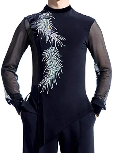 Ywnz Eight 男性社交ダンス衣装 セクシー 長袖 メンズラテンシャツ 社交ダンス トップス 競技用 男性用 ラテンダンスシャツ サイズ指定 直営限定アウトレット メンズ キラキラビジュー付き ラテンダンス用上着 ダンスウェア ダンス衣装