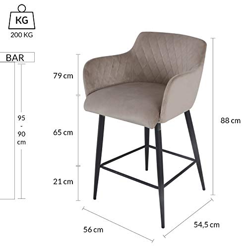 Damiware Rose Barhocker Hochwertiger Barstuhl für Hausbar mit Samt Stoffbezug | (Samt Taupe, 65 cm) – Bild 4