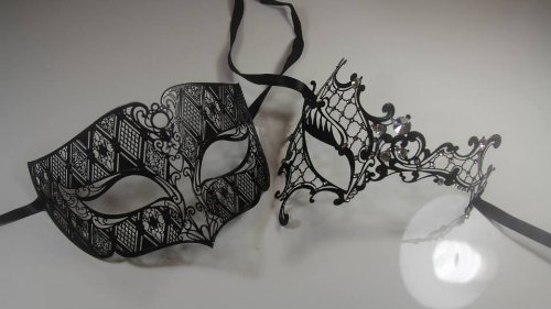 Masquerade Couples Venetian Elegant Inspired Designed Masks - 2 Piece Black Colored Set