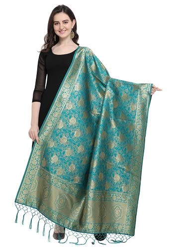 VAIVIDHYAM Womens Silk Dupatta (3_Turquoise_one Size)