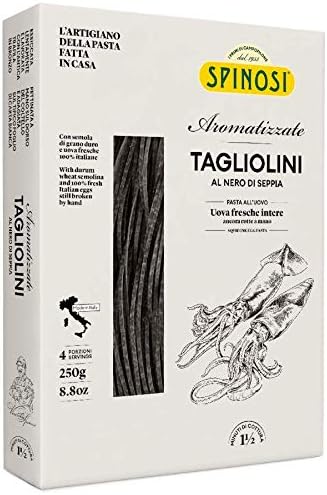Tagliolini al Nero Seppia (Squid Ink) Egg Pasta by Spinosi (Case of 12 - 8.8 Ounce Packages)