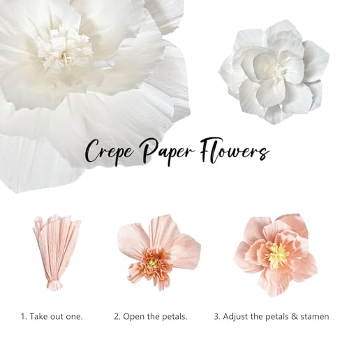 White Paper Flowers 3D Artificial Wall Décor, Wedding, Birthday, Bridal, Baby Shower, Nursery Room Backdrop, Table Centerpieces, Party Decorations and Supplies