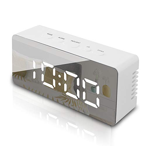 GLOUE Alarm Clock with USB Charger, Digital Alarm Clocks for Bedrooms, Small Bedside Mirror