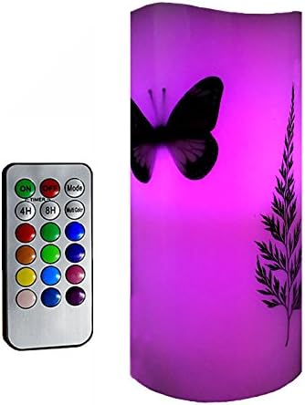Kelake Flameless LED Candles with 18-Key Remote Timer 5 inch Tealight Butterfly and Plant Decor Wax Electric Candle Lights 12 Color Changing for Home/Indoor/Outdoor Party Holiday Halloween Christmas