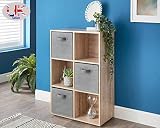 spot on dealz 6 Cubes Wooden Storage Shelf Oak Grey Fabric Baskets 60x28x89cm view 2
