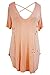 Sidefeel Women Crisscross Front V Neck T-Shirt Destroyed Baggy Blouse XX-Large Pink