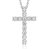 MomentWish Cross Necklace for Women, Christian Gifts for Her, Moissanite Cross Pendant, 925 Sterling Silver Necklaces Religious Anniversary Birthday Gifts for Women-
