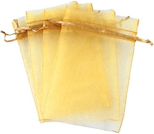 FinalZ 100PCS Organza Bags Wedding Party Favor Bags Organza Drawstring Gift Bag Jewelry Candy Sample Organizer Craft Show Business Shopping Bags - Gold)
