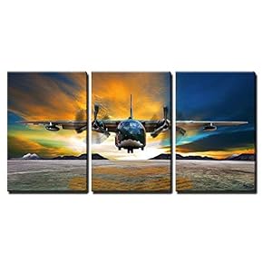 Military Plane Landing on Airforce Runways Against Beautiful...