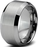 Tungsten CJ-202 10mm Unisex Wedding Band Ring Comfort Fit Beveled with Brushed Edges
