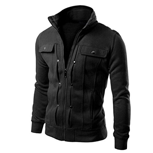 Mens Winter Slim Designed Lapel Cardigan Coat Zip up Bomber Jacket Outwear (Black, M)