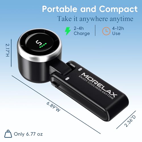 Morelax Portable Hand Fan Turbo Cooling 10 m/s, 5 Speed with LED Display, 4000 mAh, Folding Fan for Desk/Neck/Pocket for Travel, Makeup, Outdoor, Black