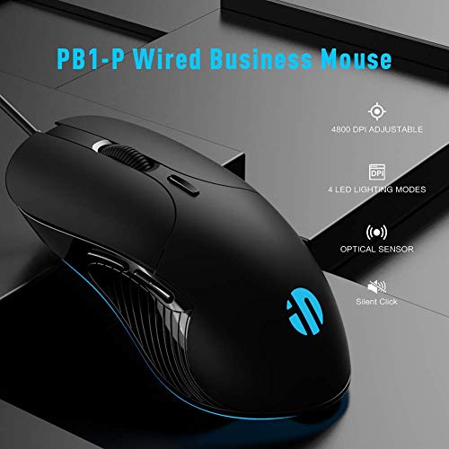Inphic Gaming Mouse, with 6 Programmable Buttons, Silent Click, 4800DPI Adjustable, Ergonomic Design, 4 Breathing LED Backlight, Wired Quiet Mouse for PC Laptop Computer Working & Gaming