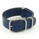 StrapsCo Vintage Nato Zulu G10 Leather Watch Strap with Polished Matte Black Rings